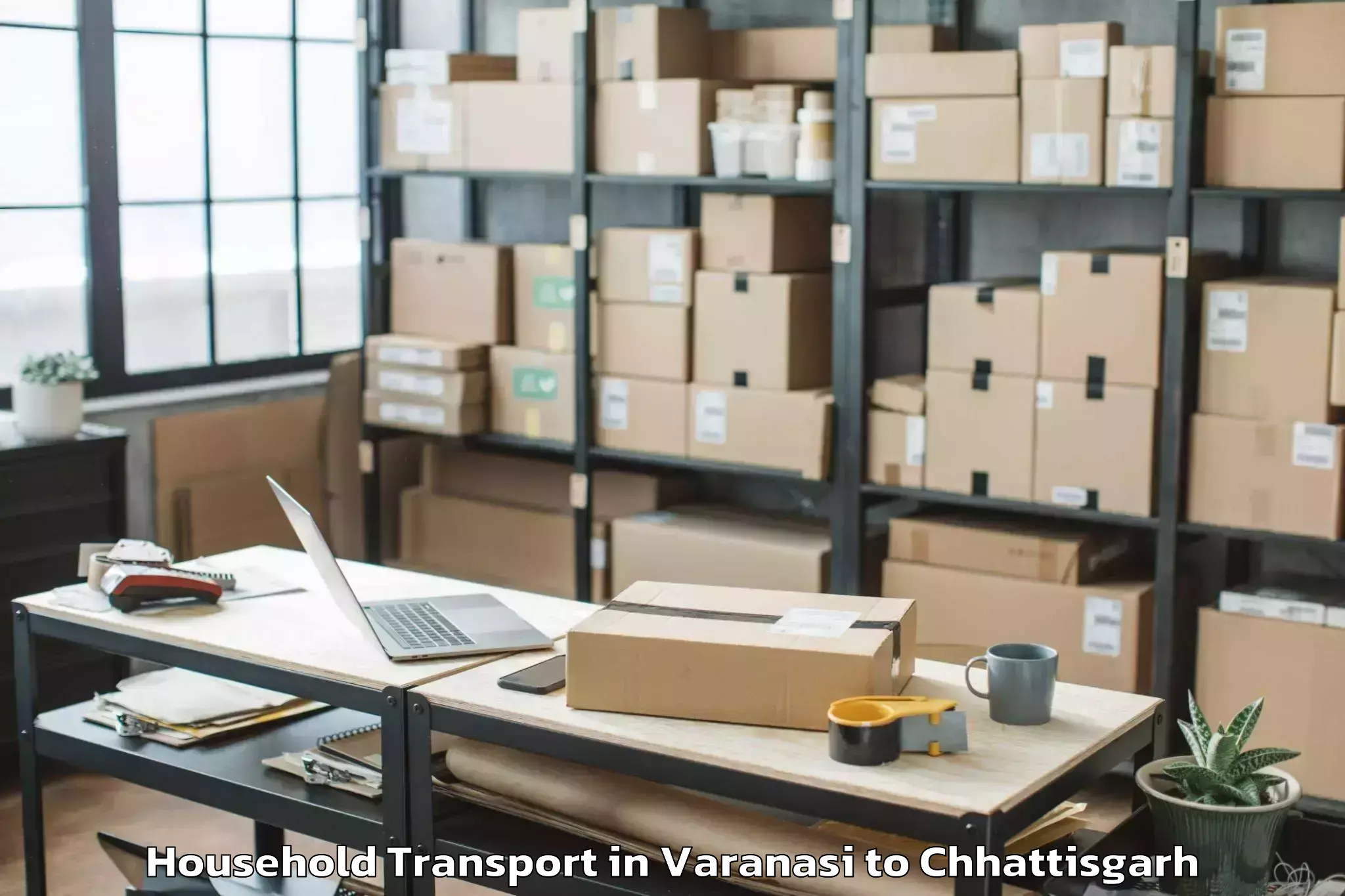 Varanasi to Op Jindal University Raigarh Household Transport Booking